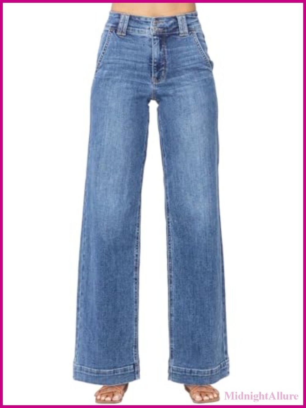 High Rise Wide Leg Straight Jeans Tummy Control Stretch Denim
